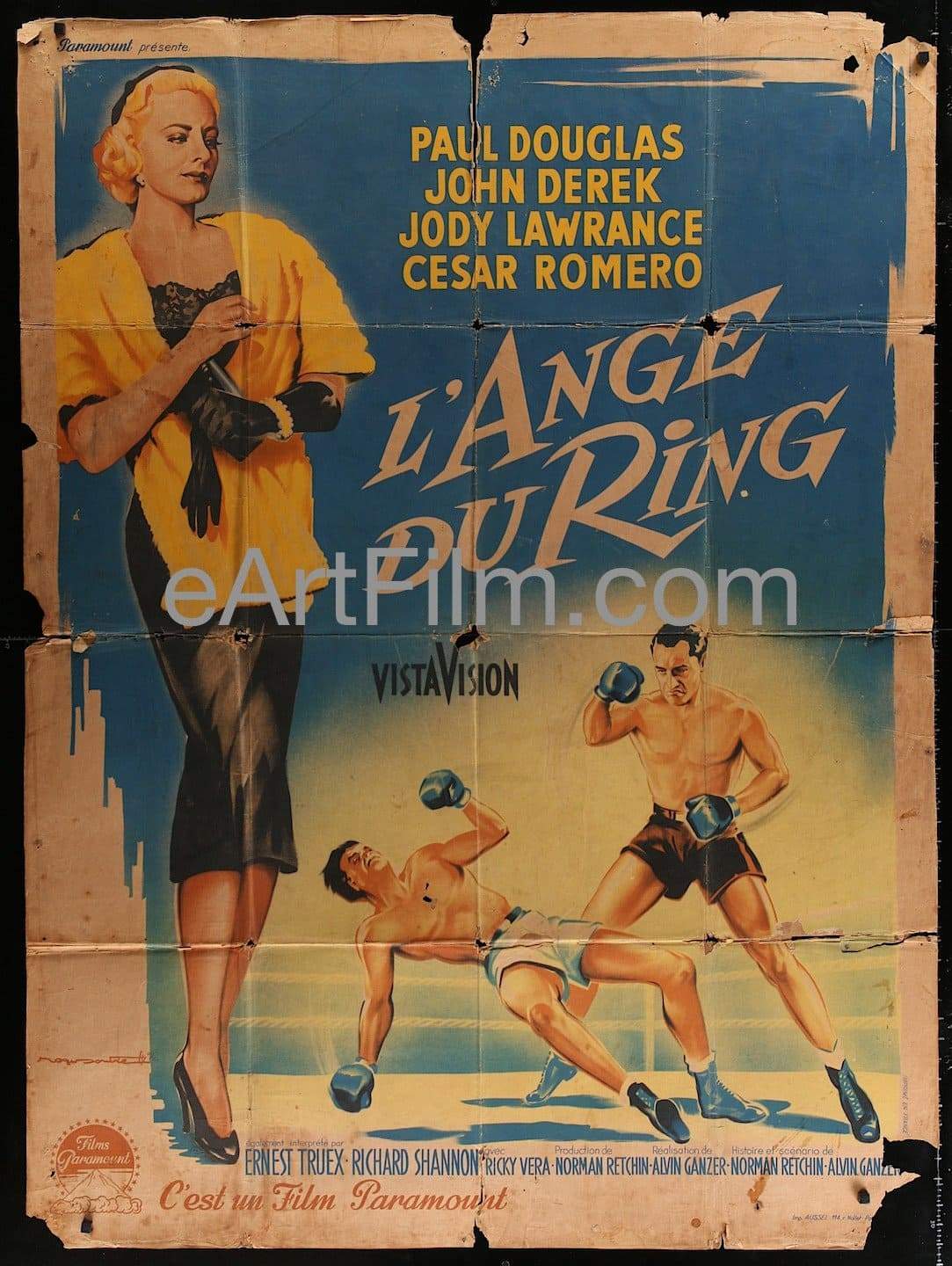 eArtFilm.com French 1 Panel Grande (46"x62") Leather Saint-French 1 Panel-1956-46x62-John Derek-Cesar Romero-Paul Douglas