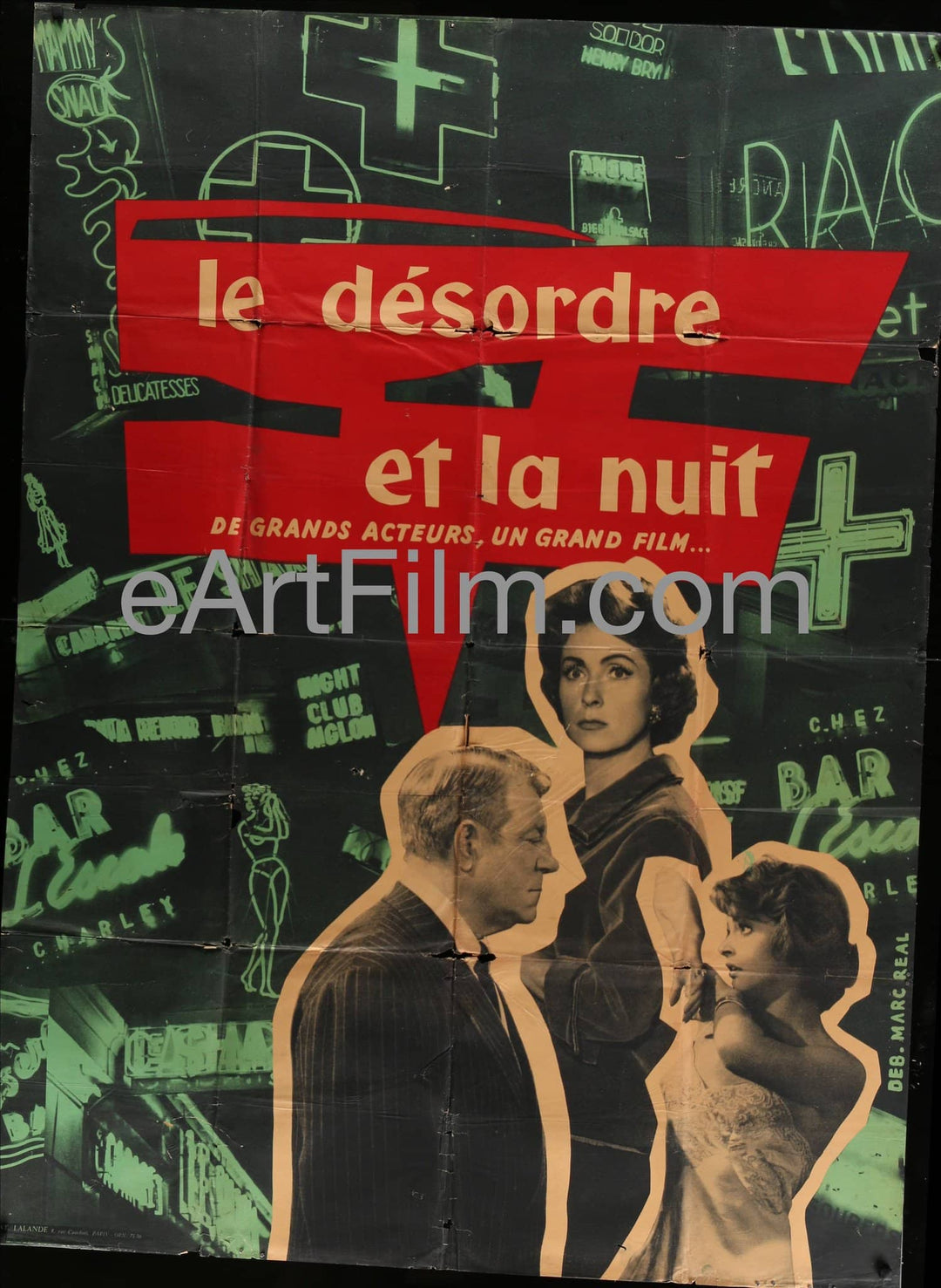 eArtFilm.com French 1 Panel Grande (46"x62") Night Affair 1958 46x62 French 1 Panel Grande-Jean Gabin-Nadja Tiller