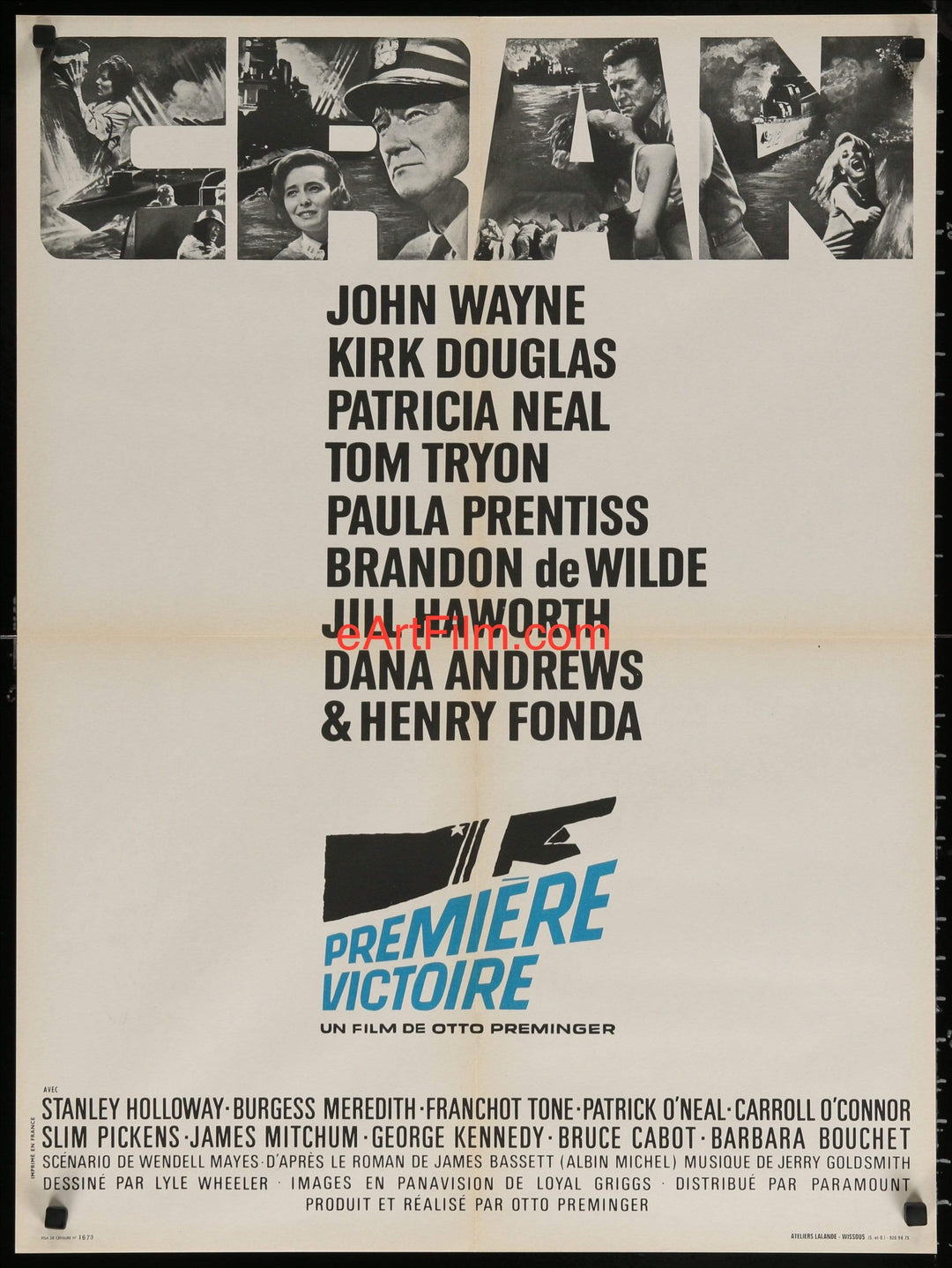 eArtFilm.com French Affiche Movie Poster (23"x31") In Harms Way 1965 French 23x31 Kirk Douglas John Wayne Saul Bass title art