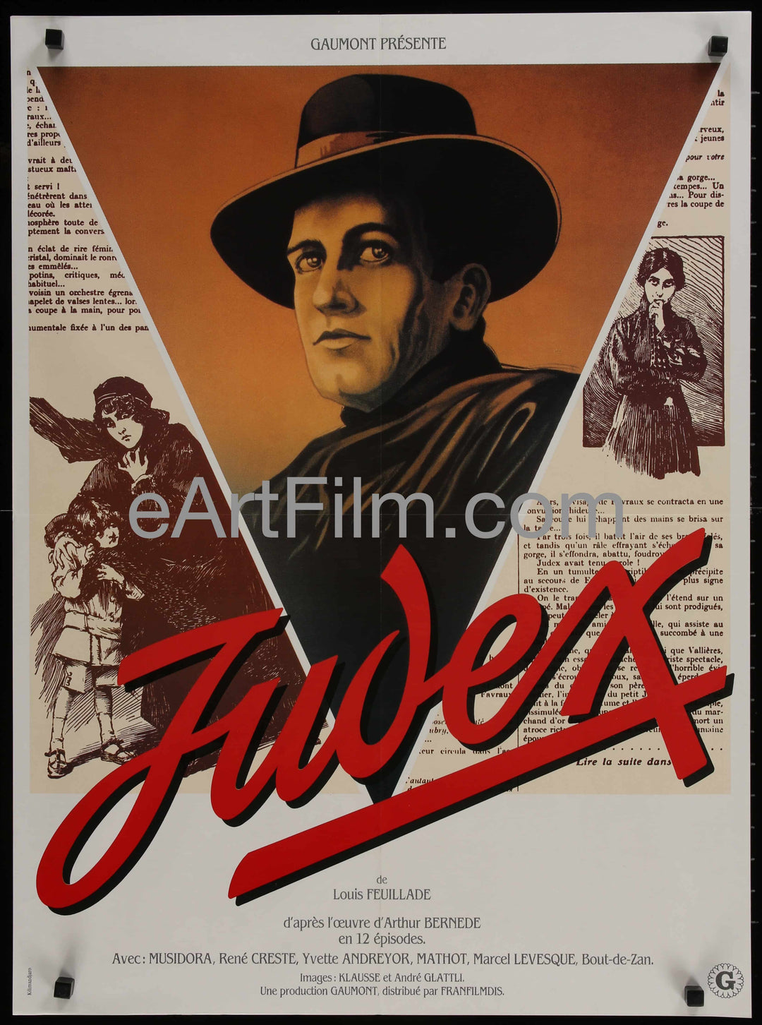eArtFilm.com French Affiche Movie Poster (23"x32") Judex R90s of Louis Feuillade's 1916 French crime adventure serial classic 23x32