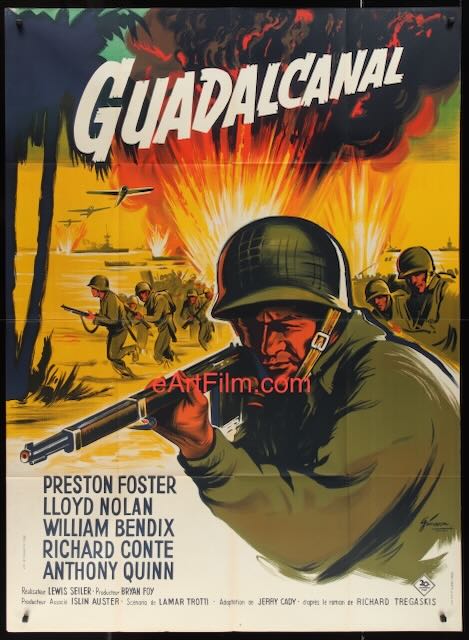 Guadalcanal 1943 Póster de película de reestreno original francés de 1 panel grande