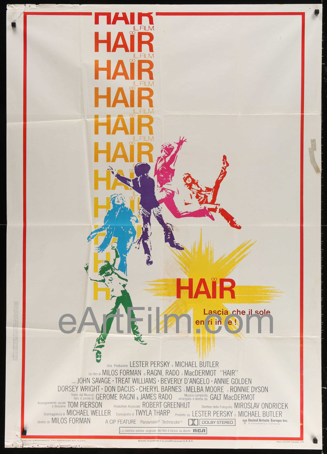 eArtFilm.com Italian 1 Panel (39"x55") 2 Fogli Hair Milos Forman musical John Savage Italian 1p 1979