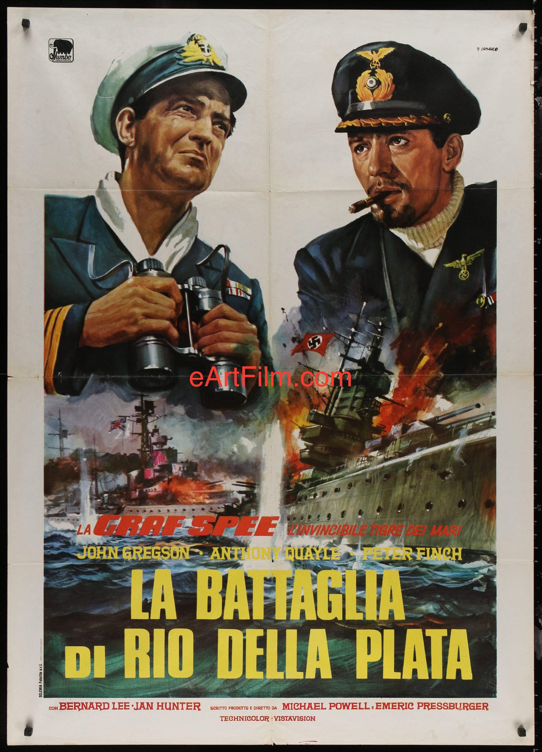 eArtFilm.com Italian 1 Panel (39"x55") 2 Fogli Pursuit Of The Graf Spee R73 39"x55" Casaro artwork WW2 naval action thriller