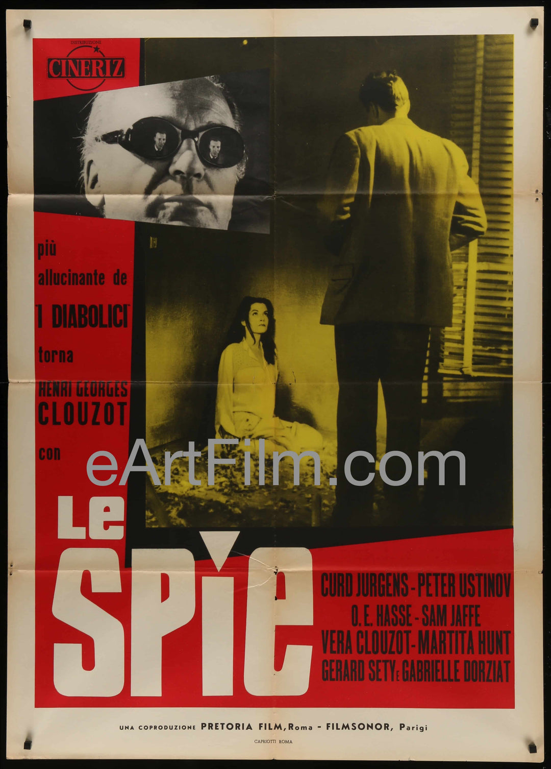eArtFilm.com Italian 1 Panel (39"x55") 2 Fogli Spies aka Les Espions Henri-Georges Clouzot Curt Jurgens espionage 39"x55"