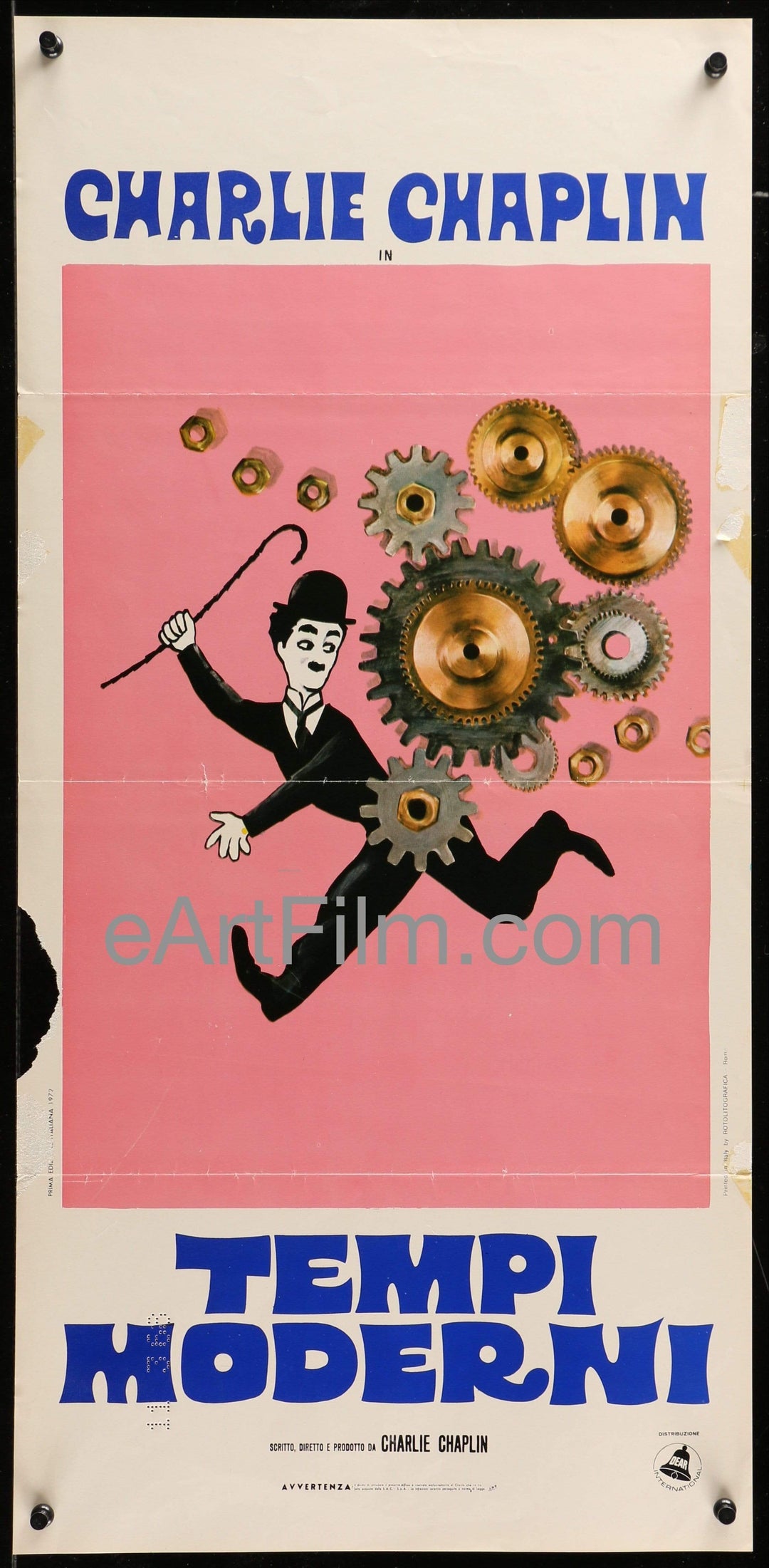 eArtFilm.com Italian Locandina (13"x27.5") Modern Times R72/1936 13x27 Italian Locandina Movie Poster Charlie Chaplin