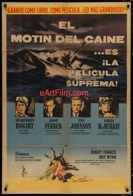 eArtFilm.com Original Movie Poster Caine Mutiny Humphrey Bogart Van Johnson Fred MacMurray 29x43 1955 Argentina