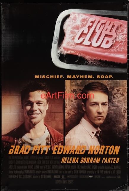 eArtFilm.com Original Movie Poster Fight Club Brad Pitt Edward Norton Jared Leto rivalry thriller 1999 27x39.75 advance