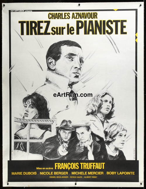 eArtFilm.com Original Movie Poster Shoot The Piano Player R70s 46x61 Francois Truffaut Charles Aznavour film noir linenbacked