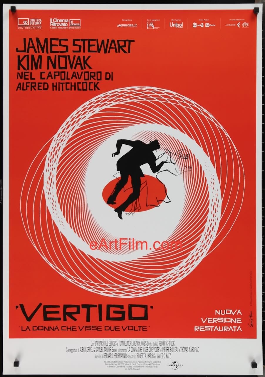 eArtFilm.com Original Movie Poster Vertigo Alfred Hitchcock thriller Jimmy Stewart Kim Novak R2019 Italian 27x39