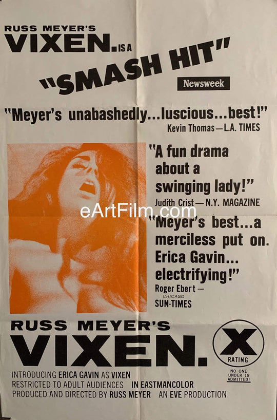 eArtFilm.com Original "Reviews" One Sheet (23"x35")-Original-Vintage-Movie-Poster Russ Meyer's Vixen 1968 23x35 is Erica Gavin woman or animal?