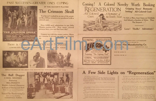 eArtFilm.com Promo Brochure (11"x17") 2 sided Bull-Dogger-Crimson Skull-Regeneration-Green Eyed Monster-Zircon-1920's-11x17-black
