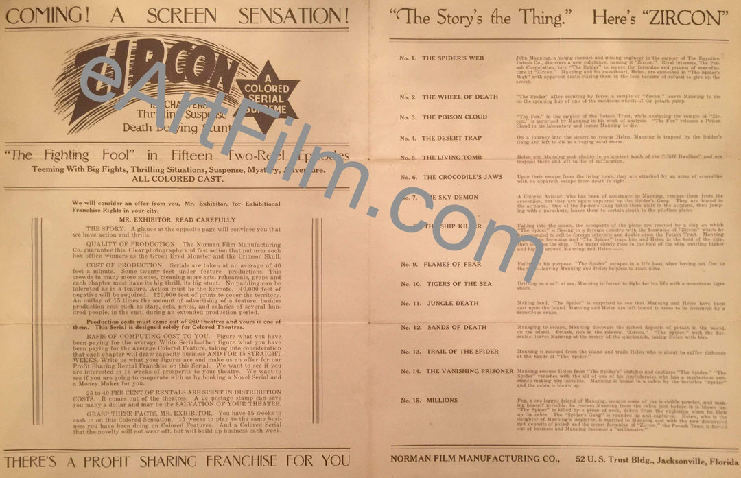 eArtFilm.com Promo Brochure (9.5"x12") Default Bull-Dogger-Crimson Skull-Green Eyed Monster-Love Bug-1920's p