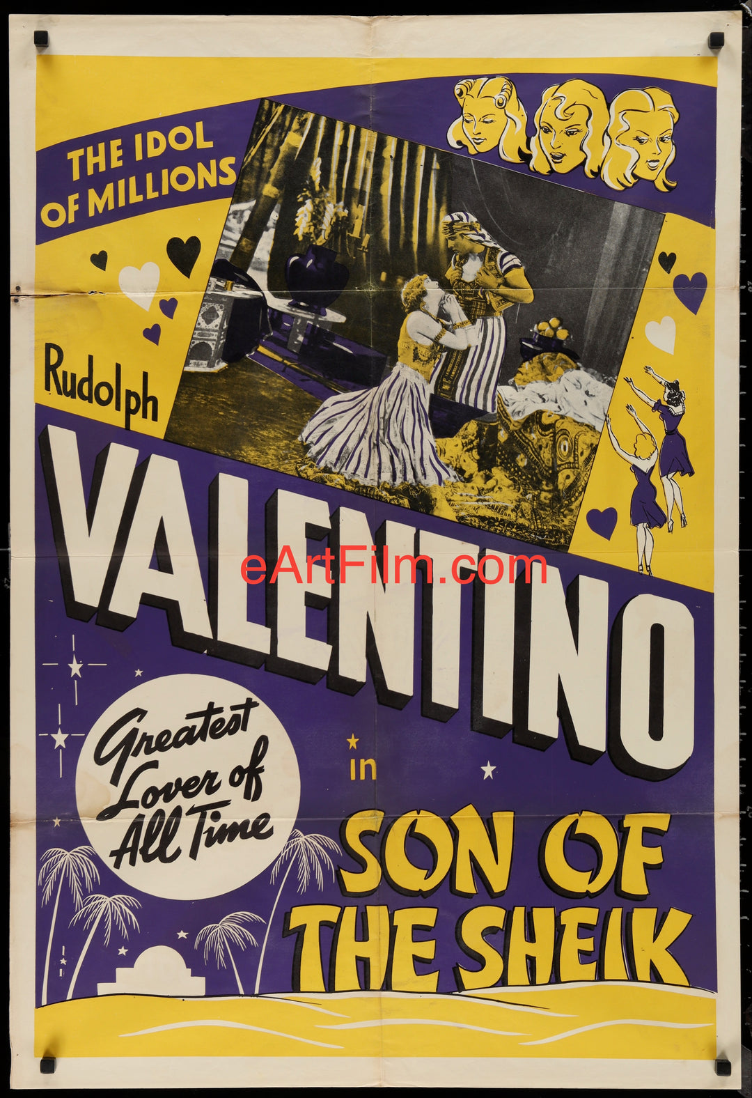 Hijo del jeque 1926-R50's 28x41 Rudolph Valentino clásico Vilma Banky