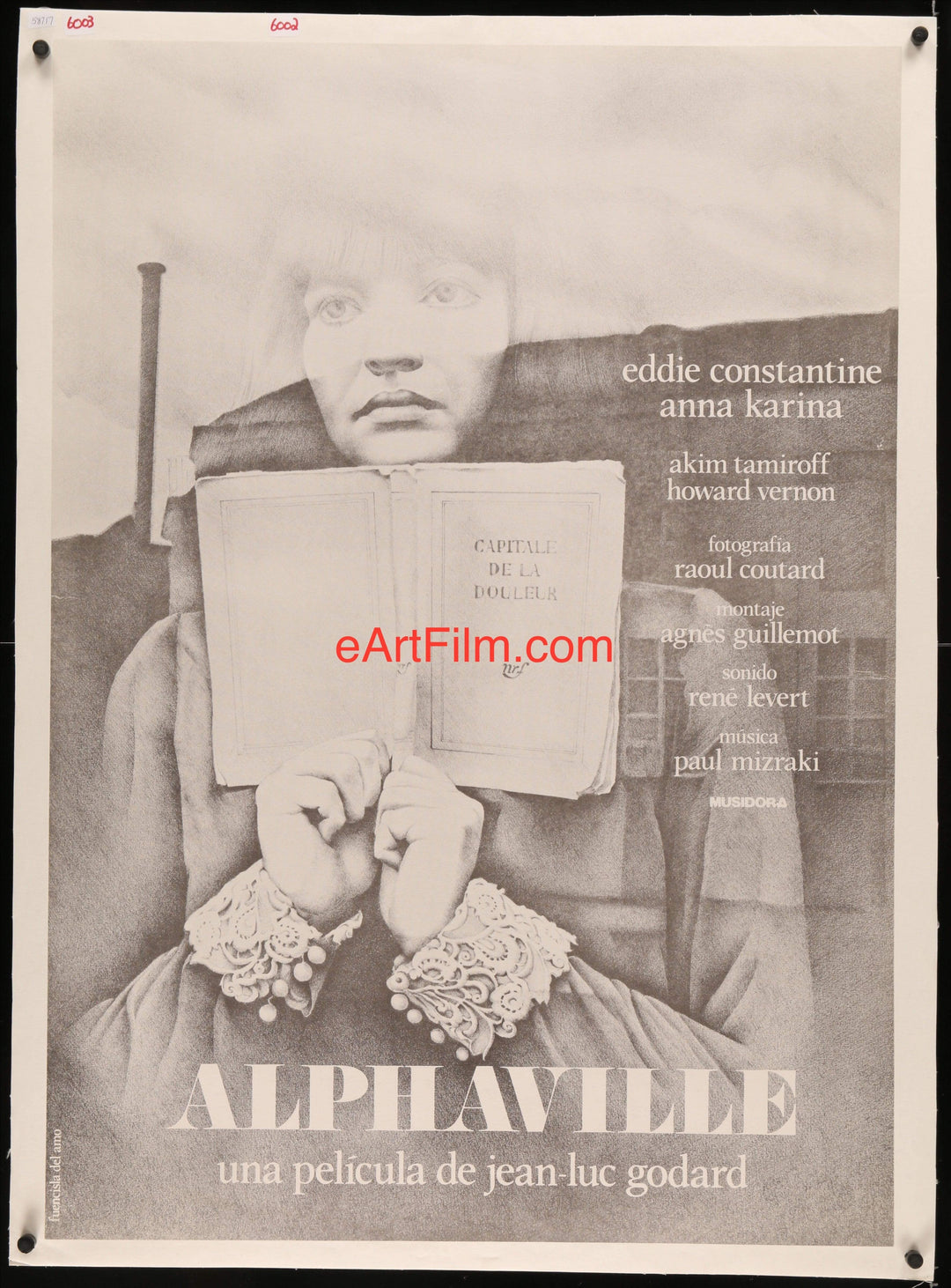 eArtFilm.com Spain (27.50"x39.50") Alphaville 27x38 R80s linen Jean-Luc Godard sci-fi Eddie Constantine Anna Karina