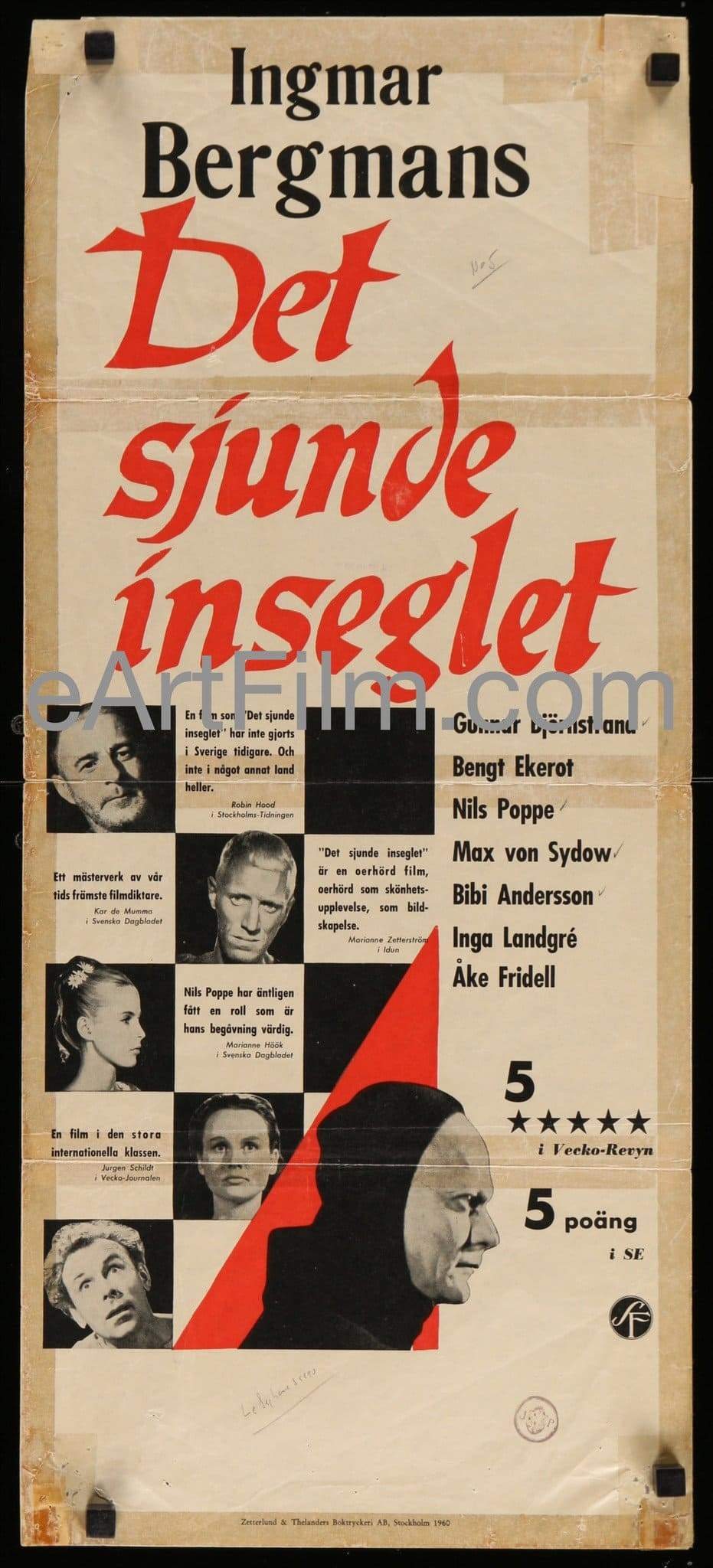 eArtFilm.com Swedish Stolpe (12"x27.5") Seventh Seal-R60-Ingmar Bergman-Max Von Sydow-Bibi Andersson-12x27.5