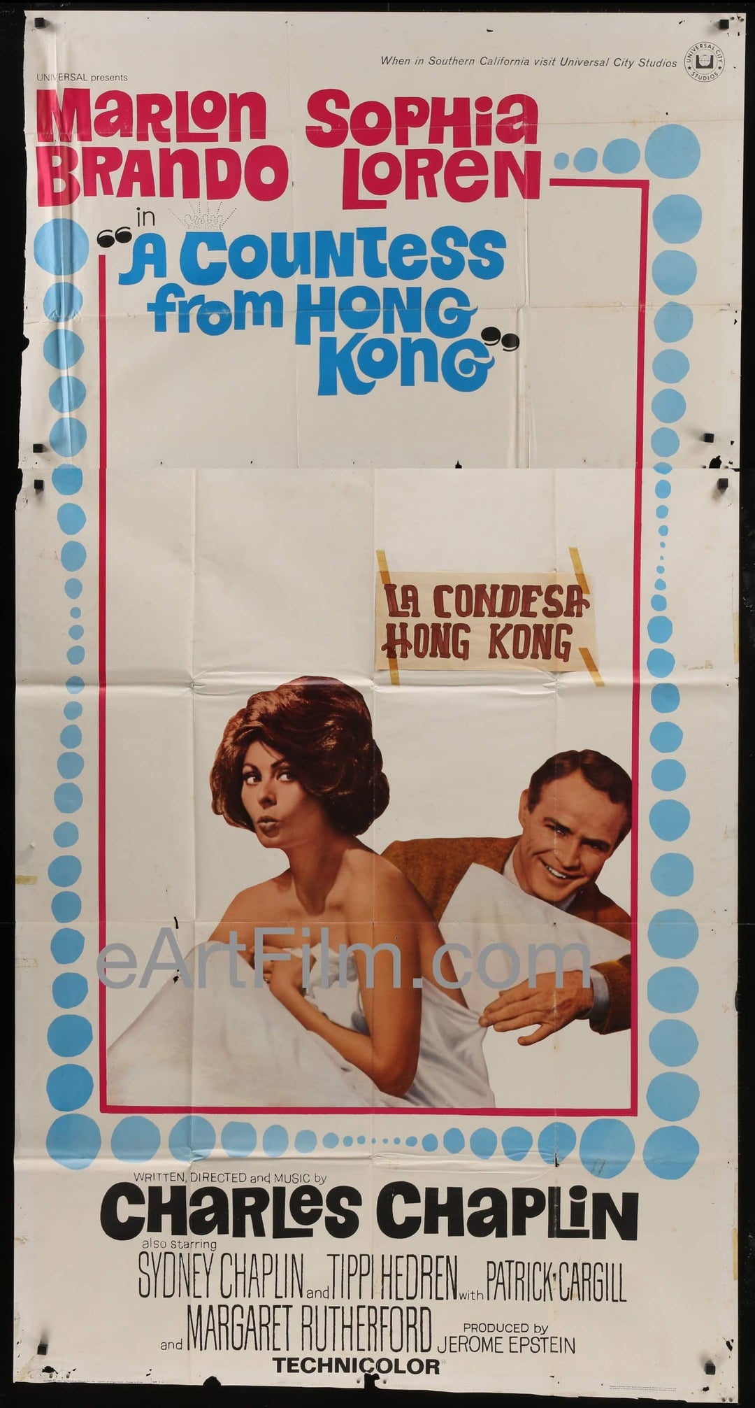 eArtFilm.com U.S. 3 Sheet (41"x81")-2 sections A Countess From Hong Kong original movie poster Charles Chaplin rare 41"x81" 1967