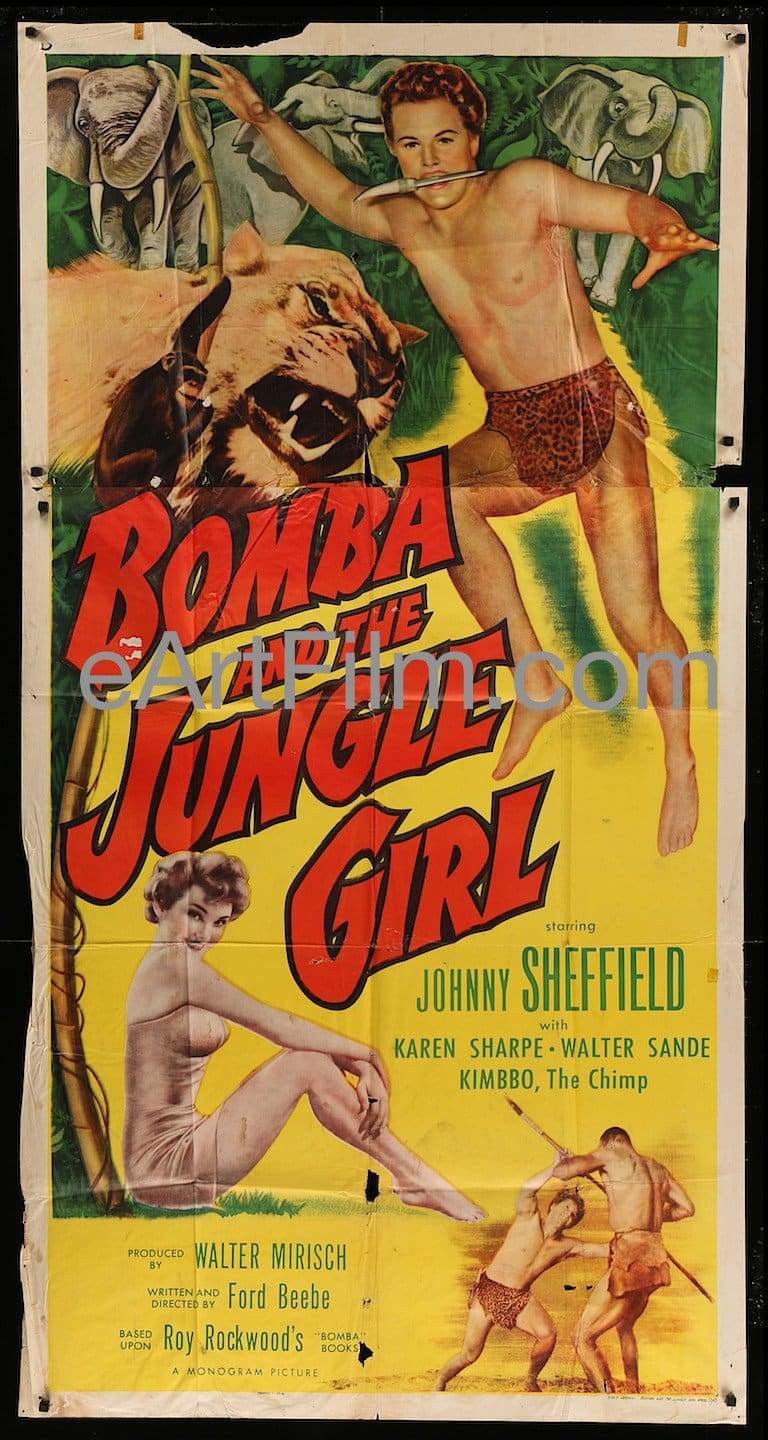 eArtFilm.com U.S 3 Sheet (41"x81") Bomba And The Jungle Girl-Johnny Sheffield-Karen Sharpe-1953-41x81