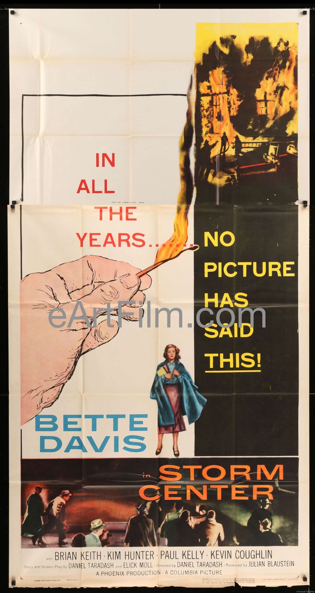 eArtFilm.com U.S 3-Sheet (41"x81") in 2 sections Storm Center-Bette Davis-Brian Keith-Kim Hunter-41"x81"-1956