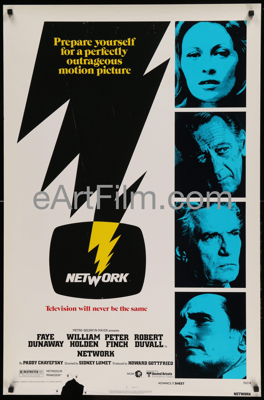 eArtFilm.com U.S Advance One Sheet (27"x41") Network-William Holden-Faye Dunaway-Sidney Lumet classic-advance-27x41-1976