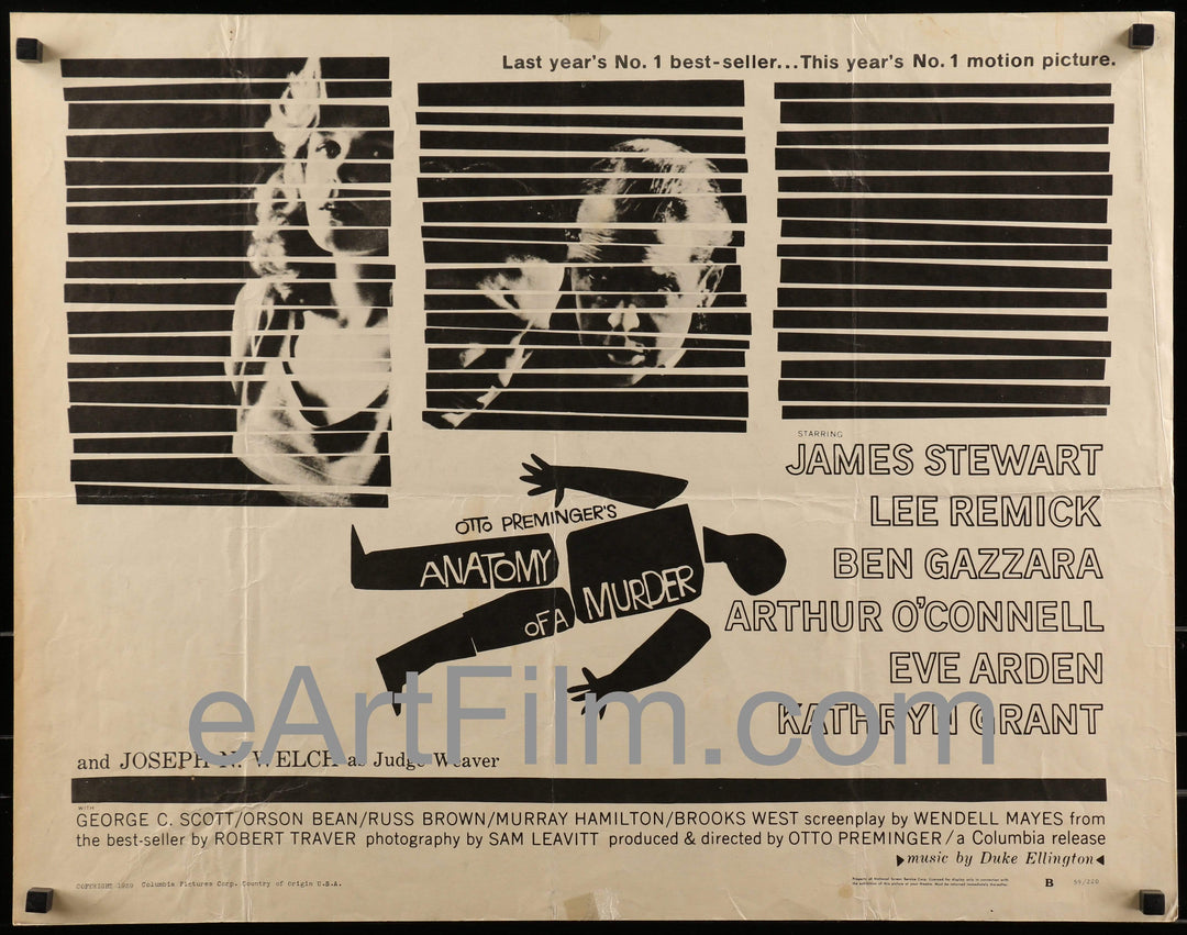eArtFilm.com U.S Half Sheet (22"x28") Anatomy Of A Murder-Otto Preminger-James Stewart-Lee Remick-Saul Bass-22x28-1959