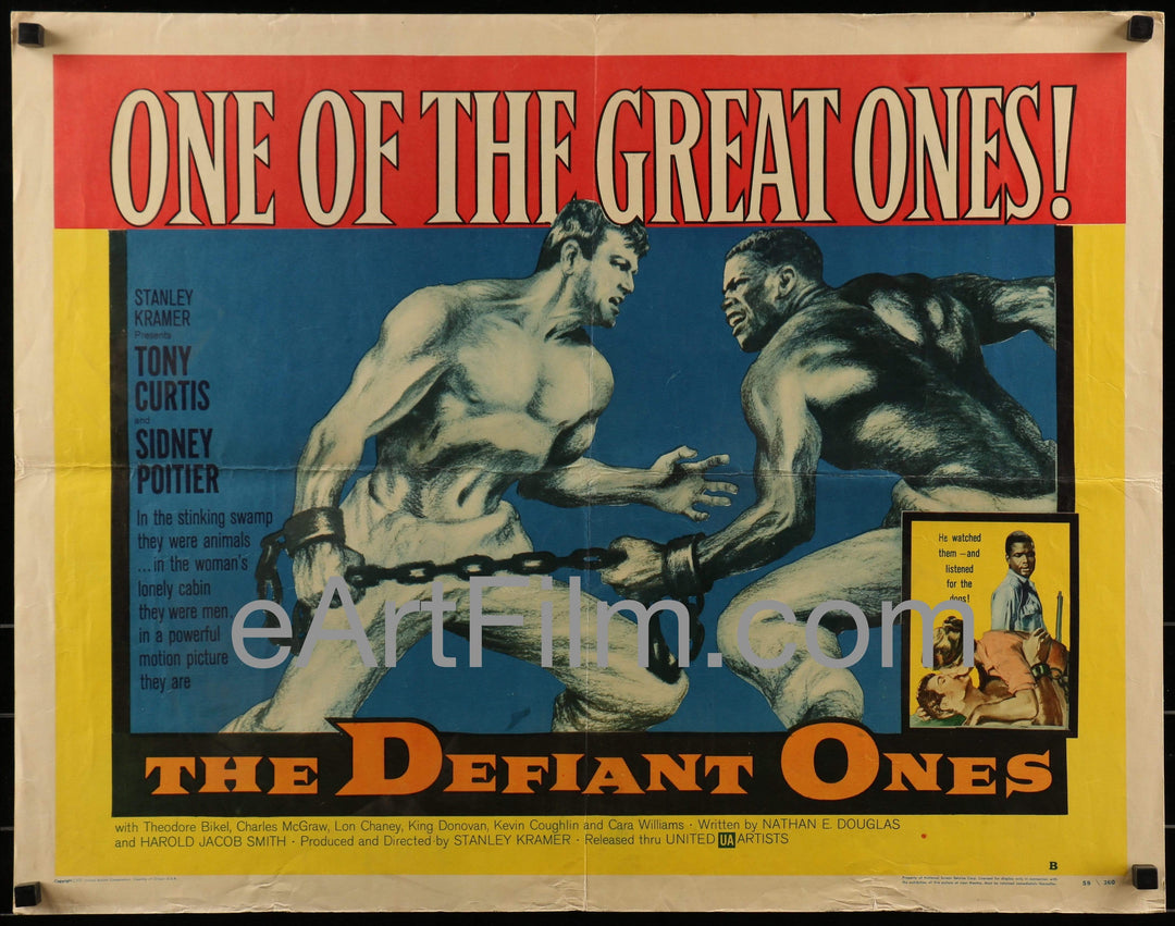 eArtFilm.com U.S Half Sheet (22"x28") Defiant Ones-Tony Curtis-Sidney Poitier-Lon Chaney Jr-22x28-1958