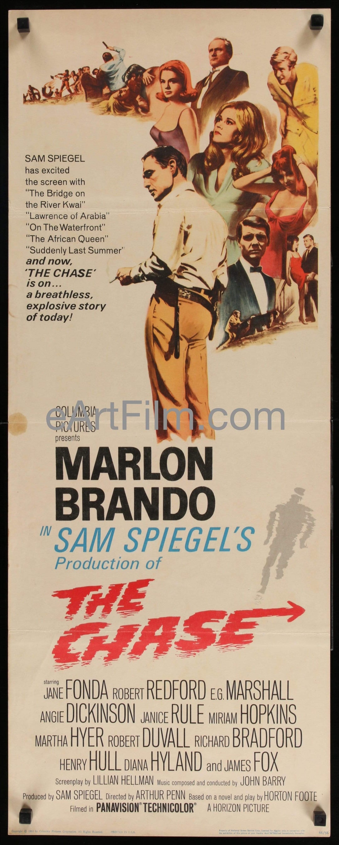 eArtFilm.com U.S Insert Poster (14"x36") Chase, The 1966 14x36 Vintage movie poster Arthur Penn Marlon Brandon crime thriller
