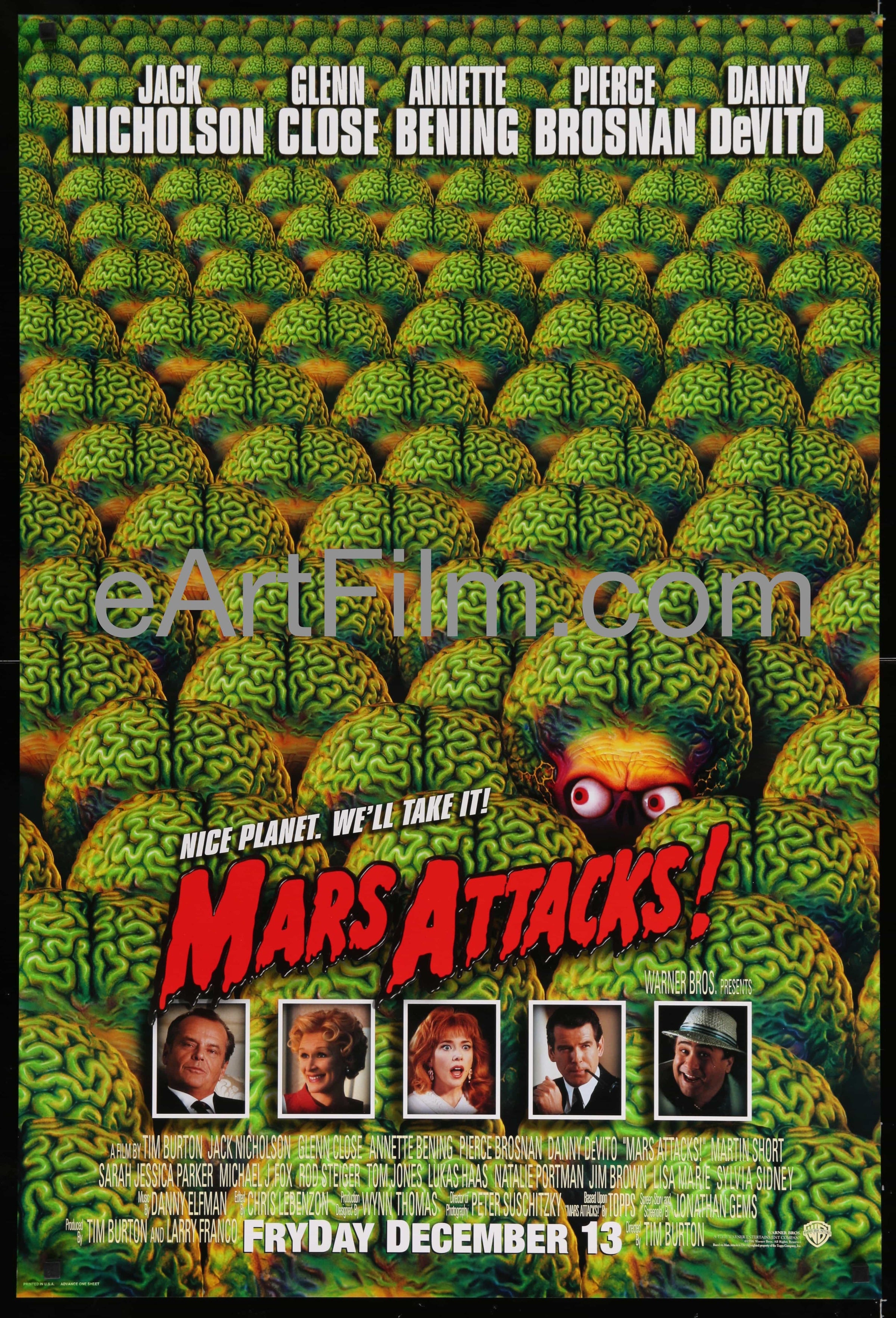 eArtFilm.com U.S Int'l Adv 1SHT (27"x40.25") Mars Attacks-Jack Nicholson-Rick Moranis-Bill Murray-intn'l aliens style-27x40