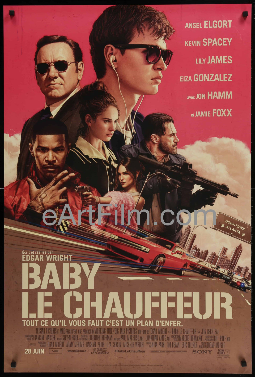 eArtFilm.com U.S Int'l Adv 1SHT (27"x40") Baby Driver original movie poster Kevin Spacey Jamie Foxx Flea Lili James 27x40