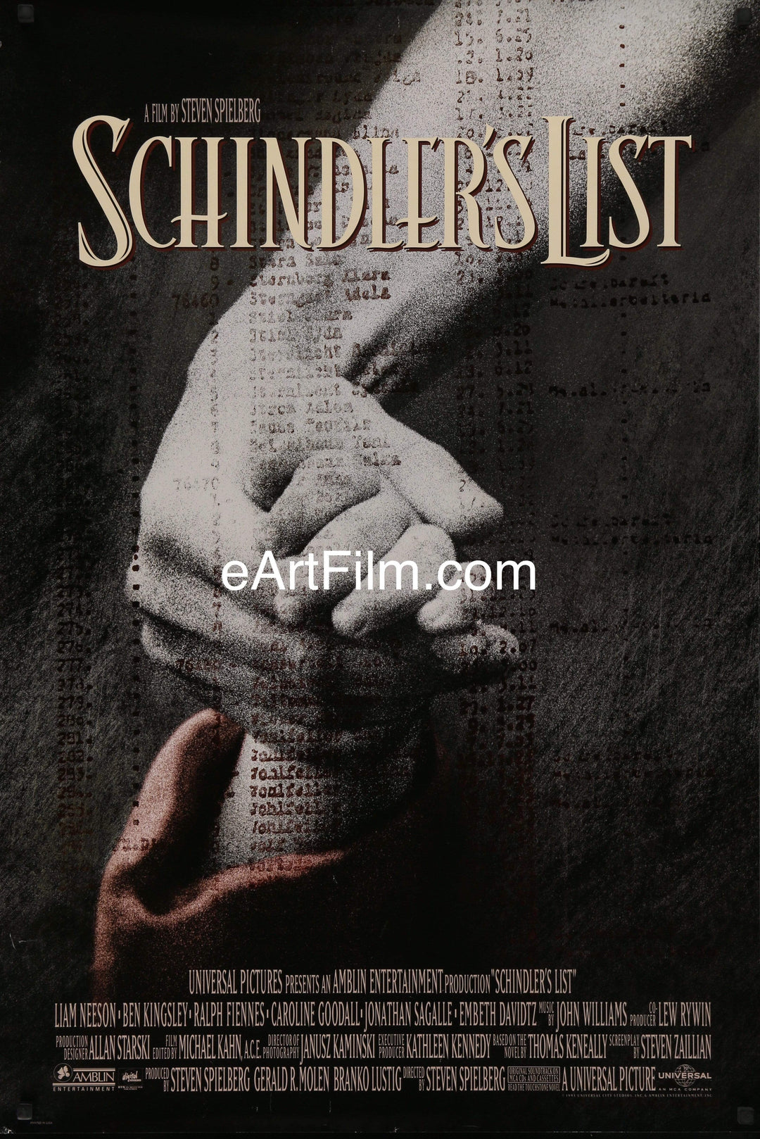 eArtFilm.com U.S International D.S One Sheet (26.75"x39.75") Schindler's List Steven Spielberg WW2 Holocaust drama Neeson-Kingsley-Fiennes