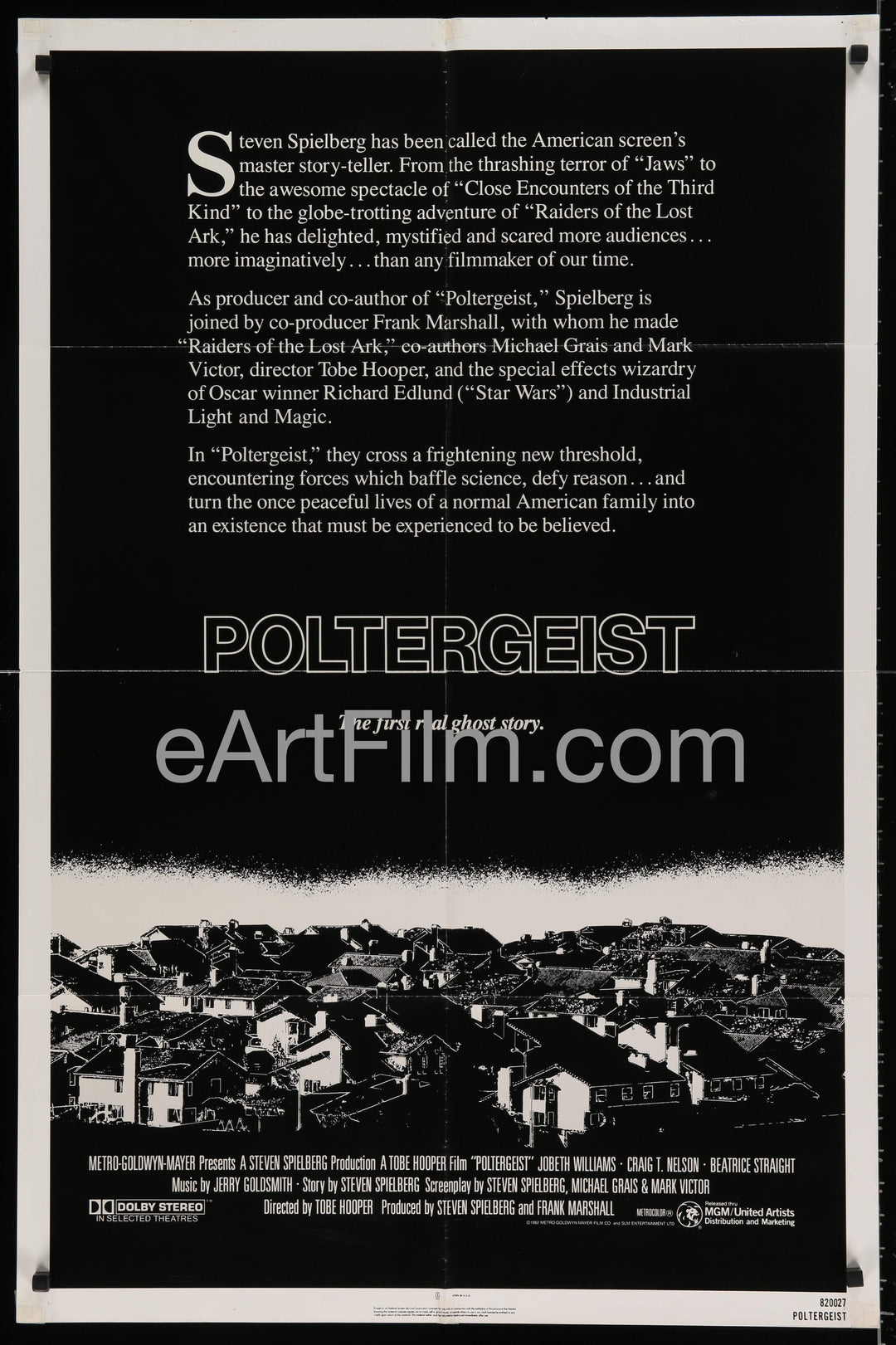eArtFilm.com U.S International Style One Sheet (27"x41") Poltergeist-Tobe Hopper-Jobeth Williams-Craig T. Nelson-1982-27x41-Horror