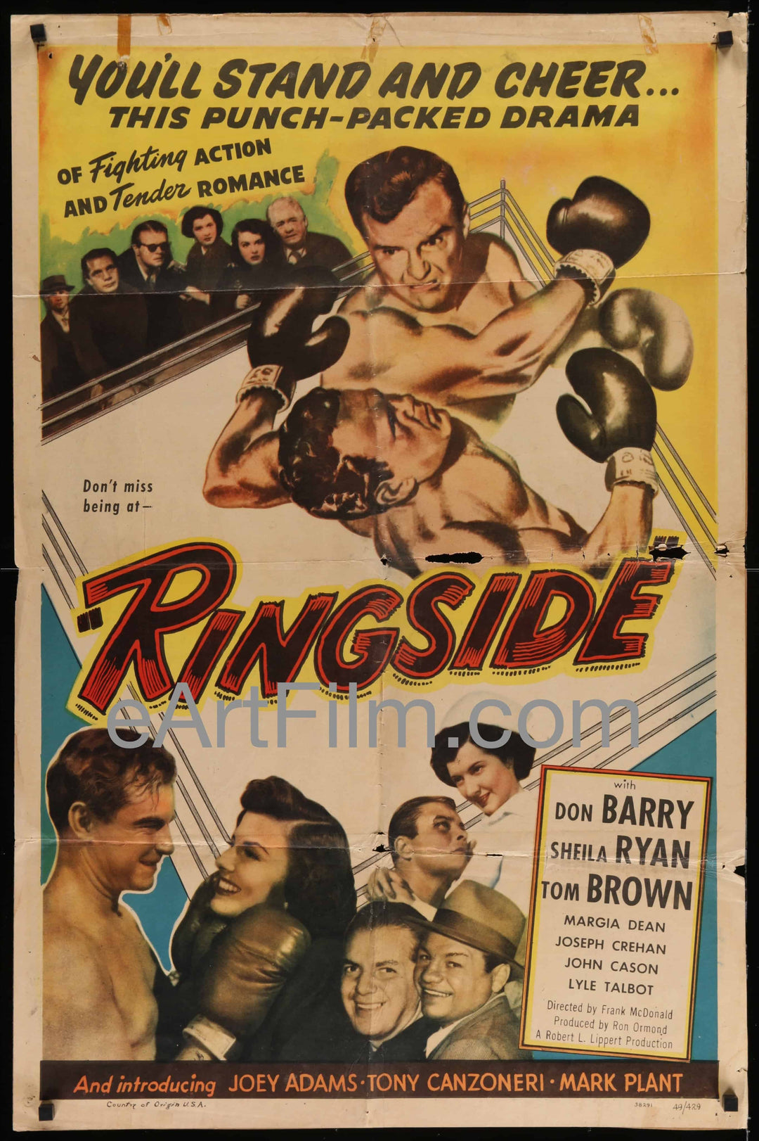 eArtFilm.com U.S Kraftbacked One Sheet (27"x41") Ringside-Don "Red" Berry-Sheila Ryan-boxing thriller-kraftbacked-1949-27x41