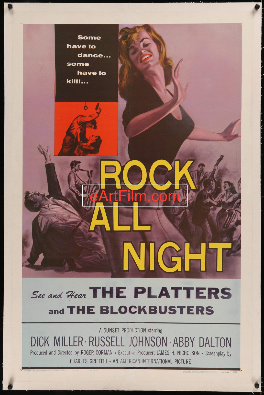eArtFilm.com U.S One Sheet (26"x41") linen backed Rock All Night 1957 27x41 Roger Corman's teen hostage thriller linen backed