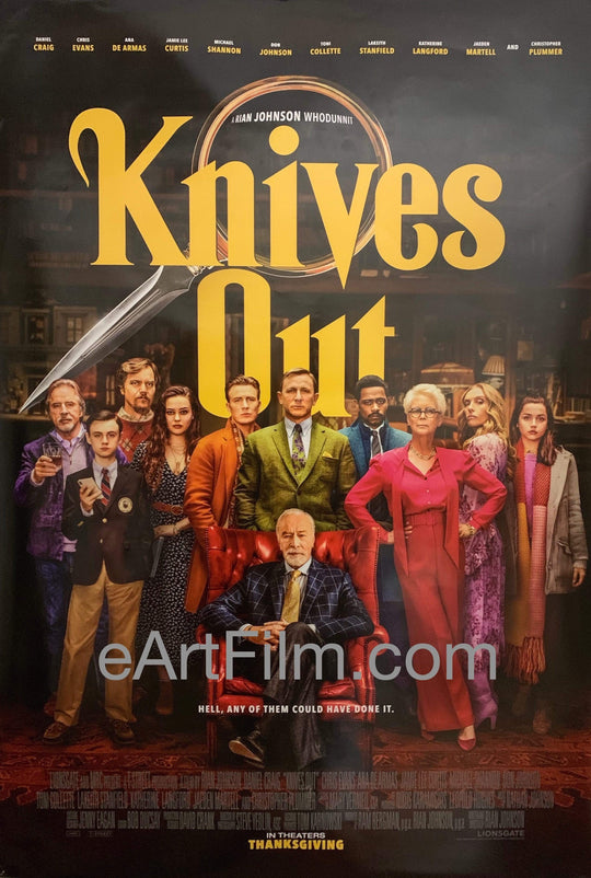 eArtFilm.com U.S One Sheet (27"x40") Advance Knives Out 2019 27x40 Daniel Craig whodunnit All Star Cast Rian Johnson