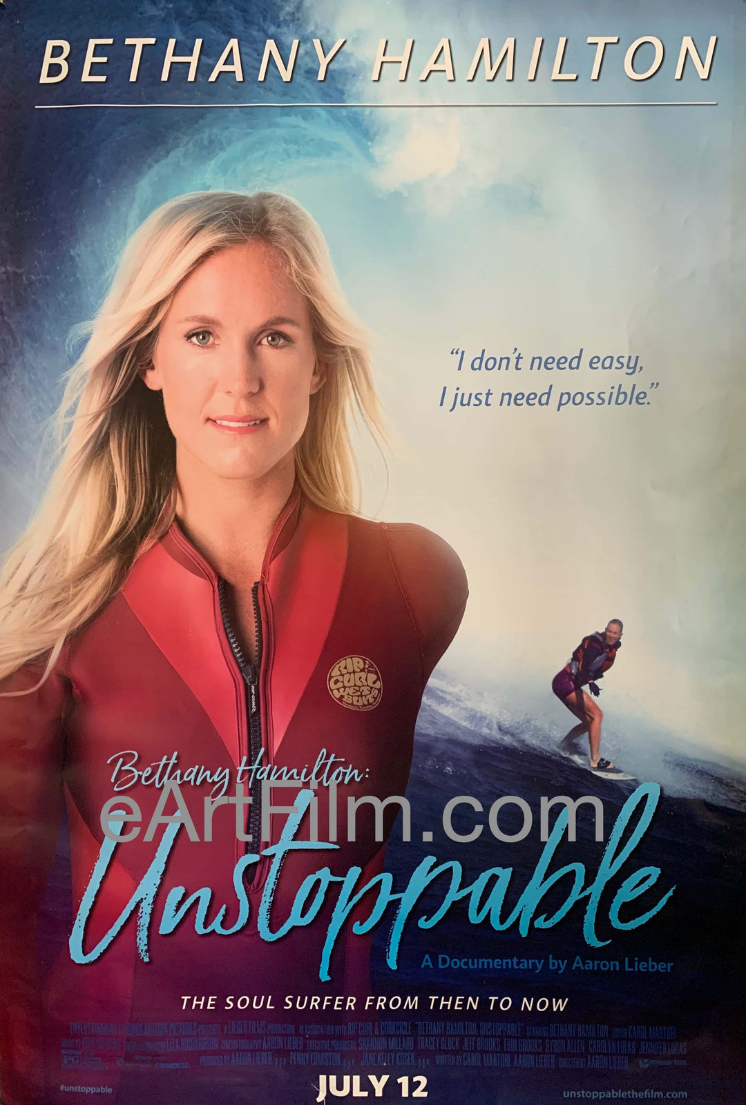 eArtFilm.com U.S One Sheet (27"x40") Double Sided Unstoppable original movie poster 2019 27x40 Bethany Hamilton documentary