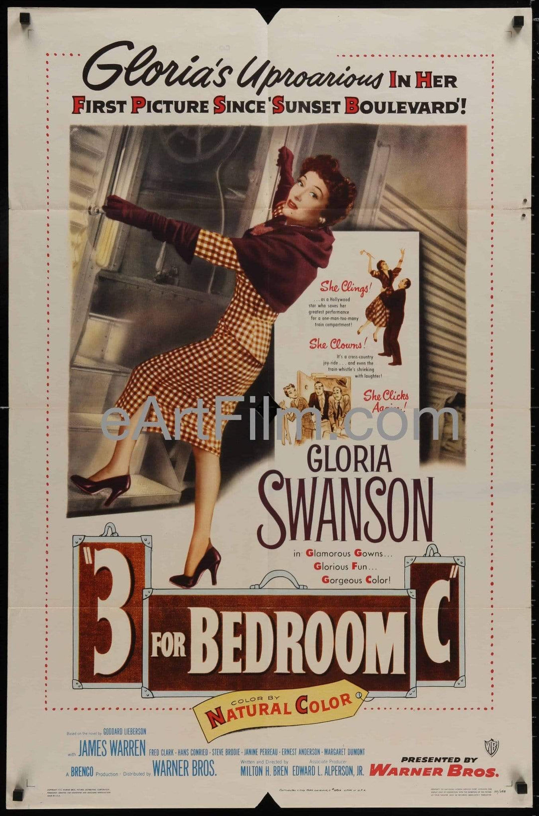 eArtFilm.com U.S One Sheet (27"x41") 3 For Bedroom C original movie poster Gloria Swanson 1952 27x41