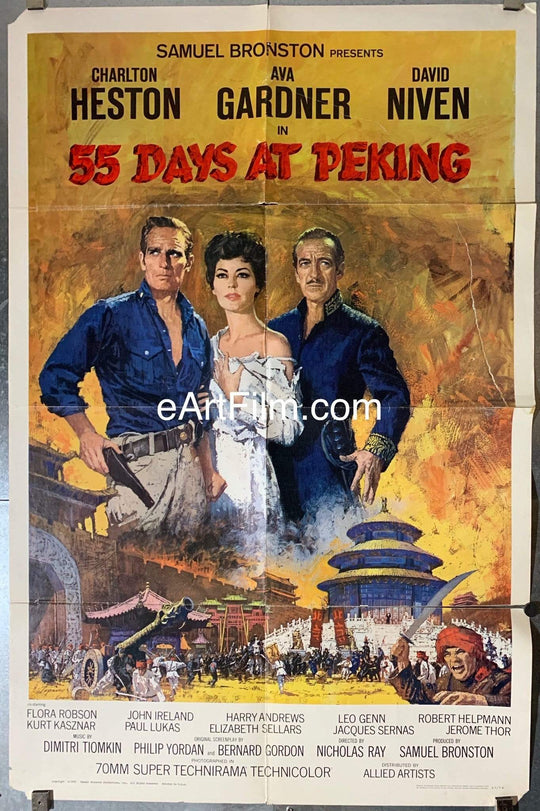 eArtFilm.com U.S One Sheet (27"x41") 55 Days At Peking 1963 27x41 Vintage movie poster Charlton Heston Ava Gardner