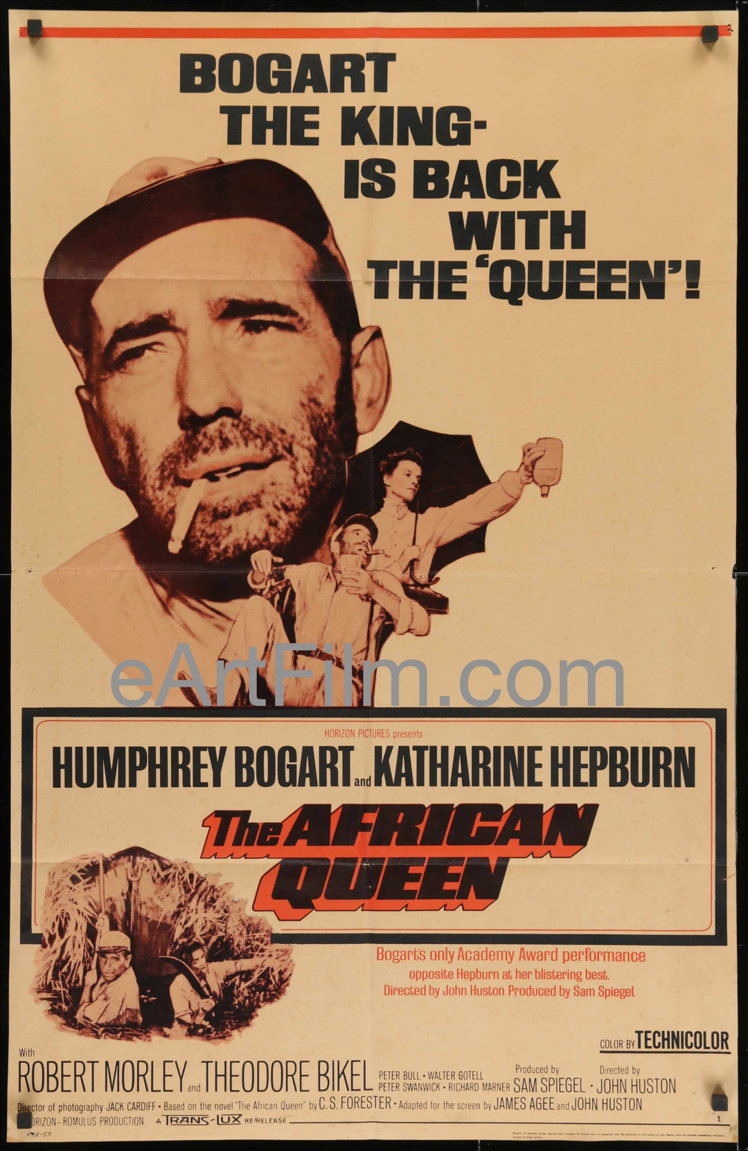 eArtFilm.com U.S One Sheet (27"x41") African Queen original movie poster R68 Humphrey Bogart Katharine Hepburn