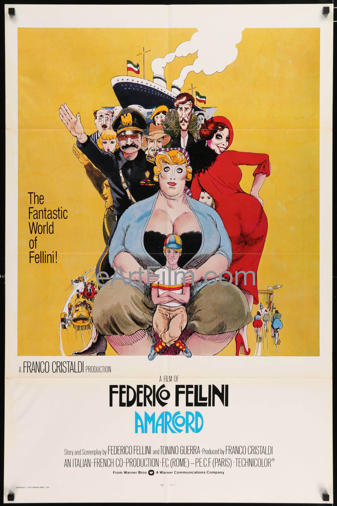 eArtFilm.com U.S One Sheet (27"x41") Amarcord-1974-27x41-Federico Fellini-Pupelia Maggiol-Bruno Zanin