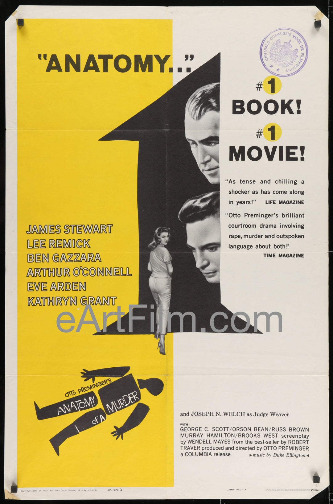 eArtFilm.com U.S One Sheet (27"x41") Anatomy Of A Murder original movie poster Style A Saul Bass 1959 27x41