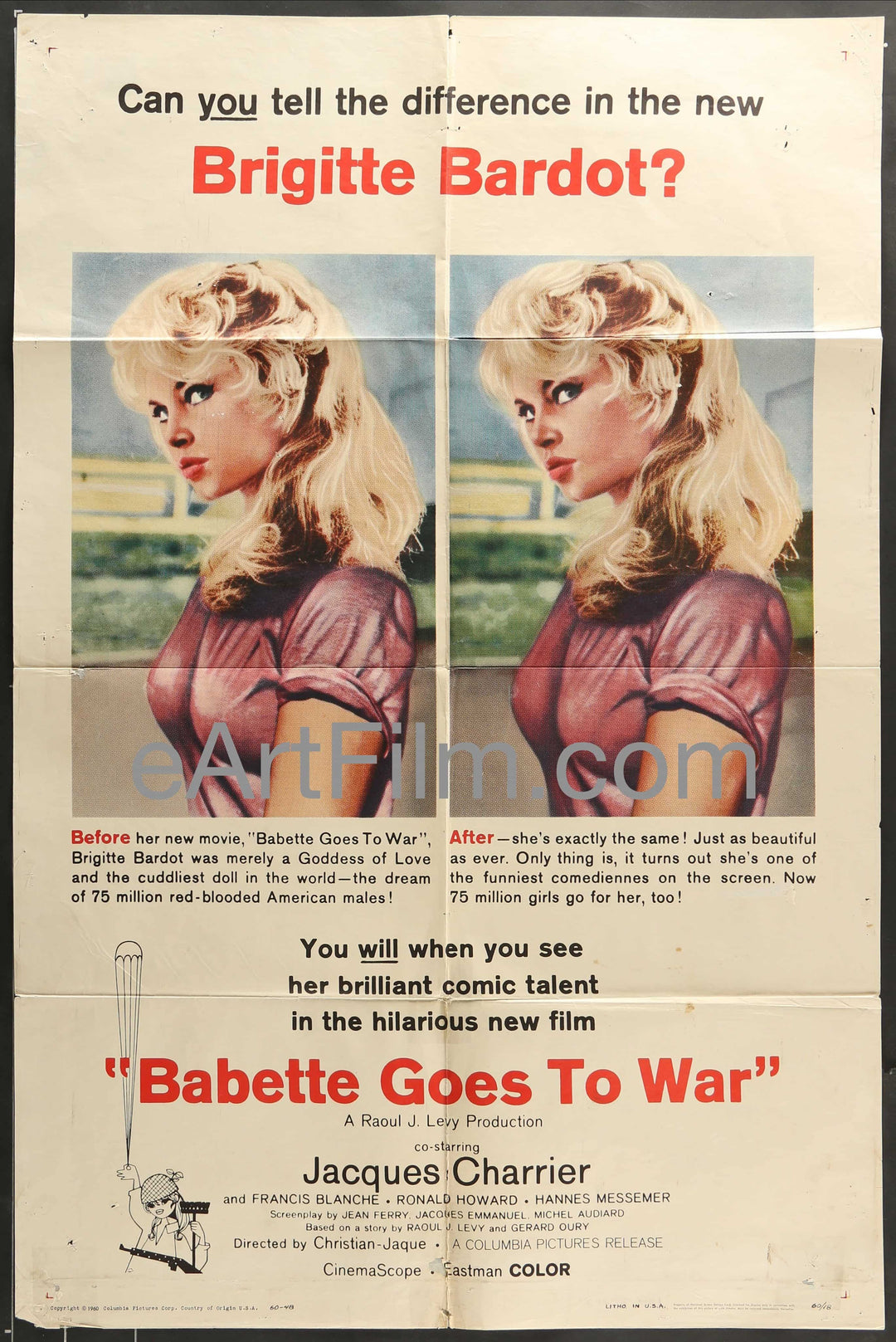 eArtFilm.com U.S One Sheet (27"x41") Babette Goes To War-Brigitte Bardot-Jacques Charrier-1959-27x41