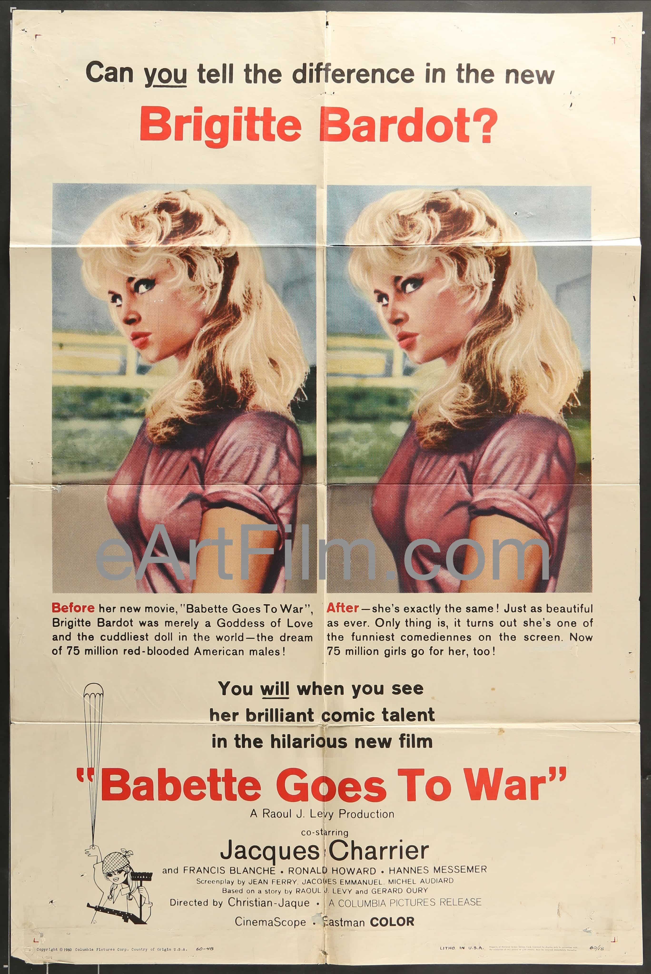 eArtFilm.com U.S One Sheet (27"x41") Babette Goes To War-Brigitte Bardot-Jacques Charrier-1959-27x41