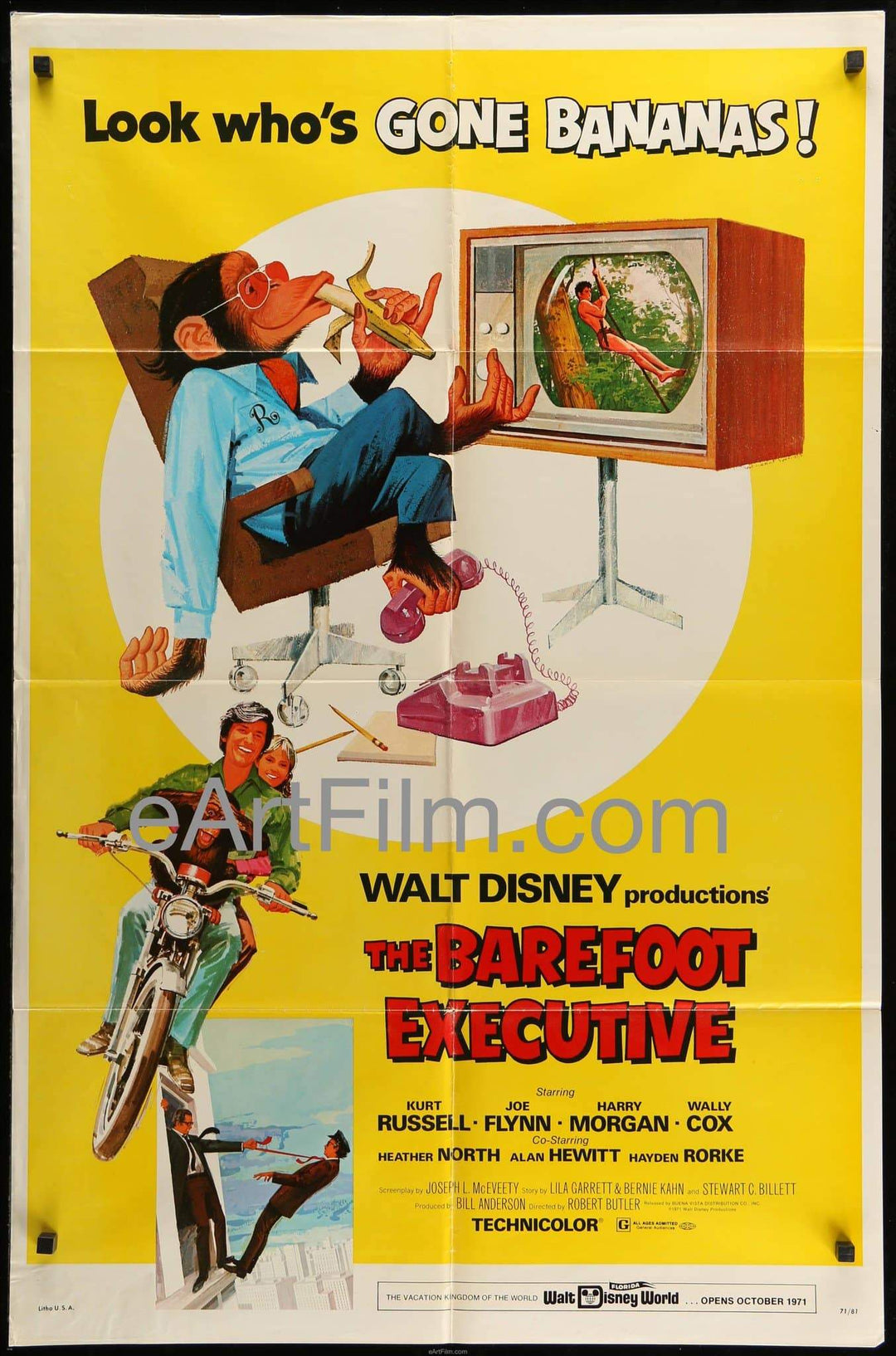 eArtFilm.com U.S One Sheet (27"x41'') Barefoot Executive-1971-27x41-Disney-Kurt Russell-Harry Morgan-Joe Flynn