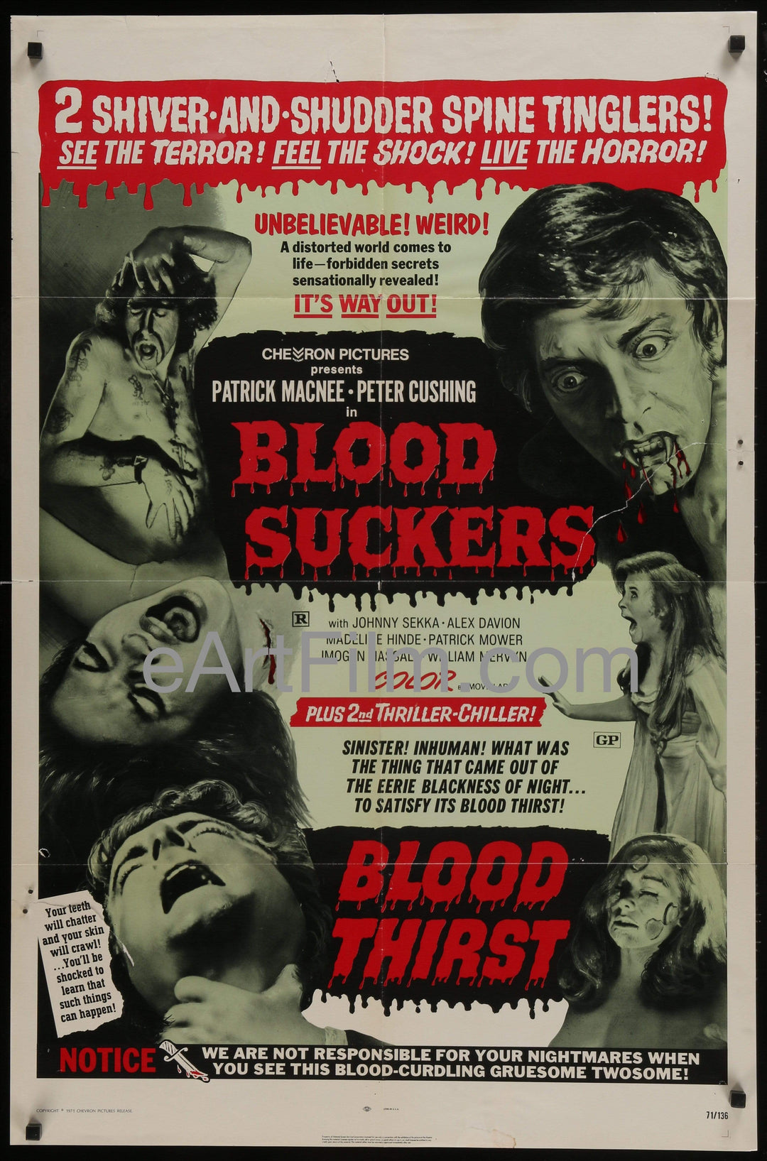 eArtFilm.com U.S One Sheet (27"x41") Blood Suckers-Blood Thirst-Peter Cushing-Patrick Macnee-vampire horror-1971-27x41