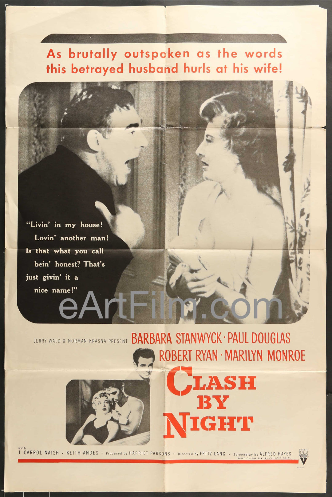 eArtFilm.com U.S One Sheet (27"x41") Clash By Night-Marilyn Monroe-Fritz Lang-Robert Ryan-Barbara Stanwyck-R60's