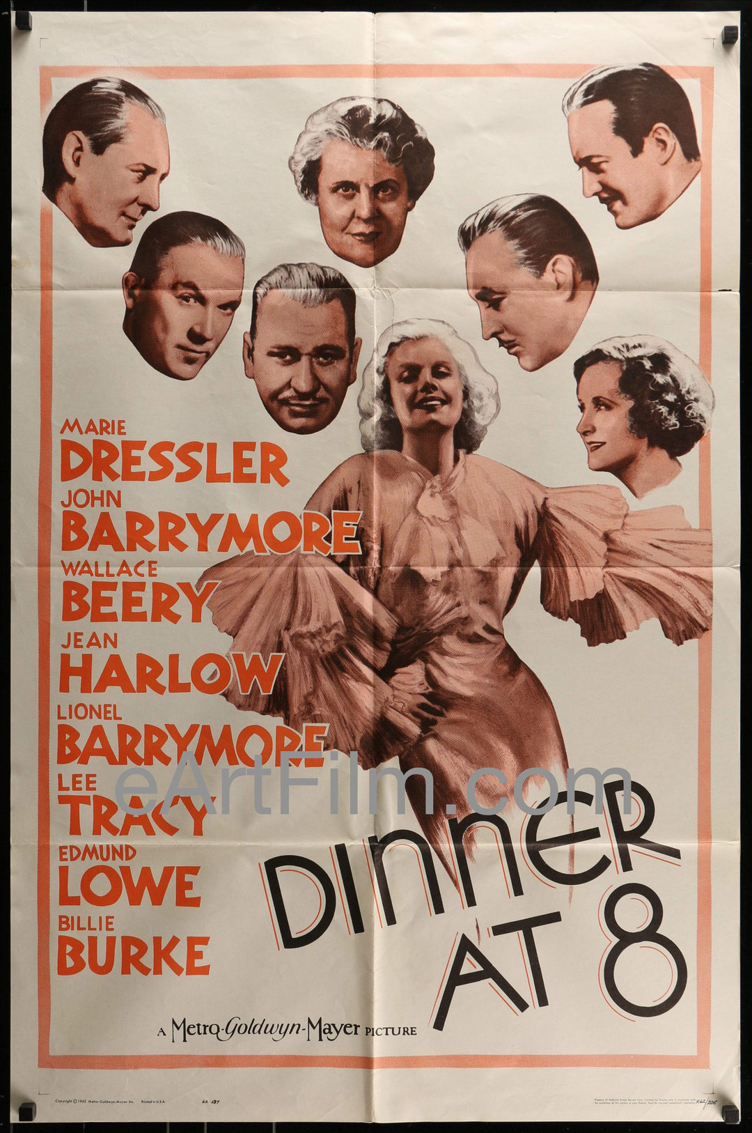 eArtFilm.com U.S One Sheet (27"x41'') Dinner At 8-Marie Dressler-Jean Harlow-Billie Burke-John Barrymore-R62-27x41