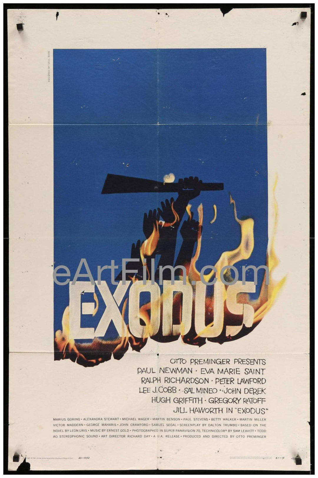 eArtFilm.com U.S One Sheet (27"x41") Exodus 1961 27x41 Original Movie Poster-Iconic Saul Bass Rifle Artwork