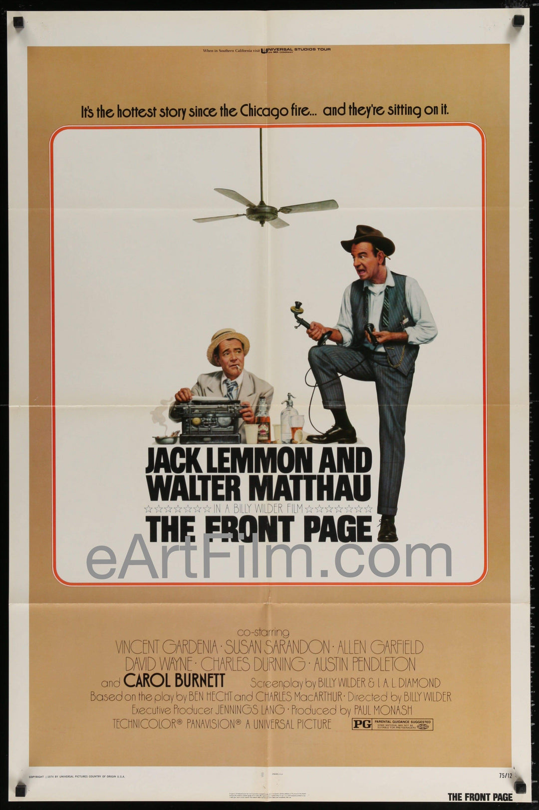 eArtFilm.com U.S One Sheet (27"x41") Front Page-1975-27x41-Billy Wilder-Jack Lemmon-Walter Matthau-Susan Sarandon