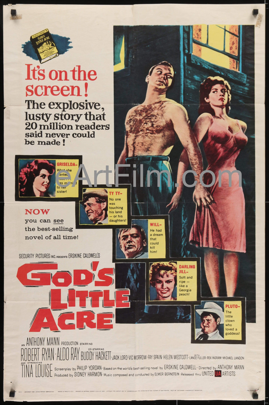 eArtFilm.com U.S One Sheet (27"x41") God's Little Acre-Robert Ryan-Aldo Ray-Tina Louise-Fay Spain-Rex Ingram-1958