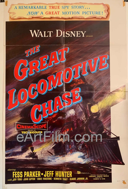 eArtFilm.com U.S One Sheet (27"x41") Great Locomotive Chase Original Movie Poster Walt Disney Fess Parker 1956 27x41
