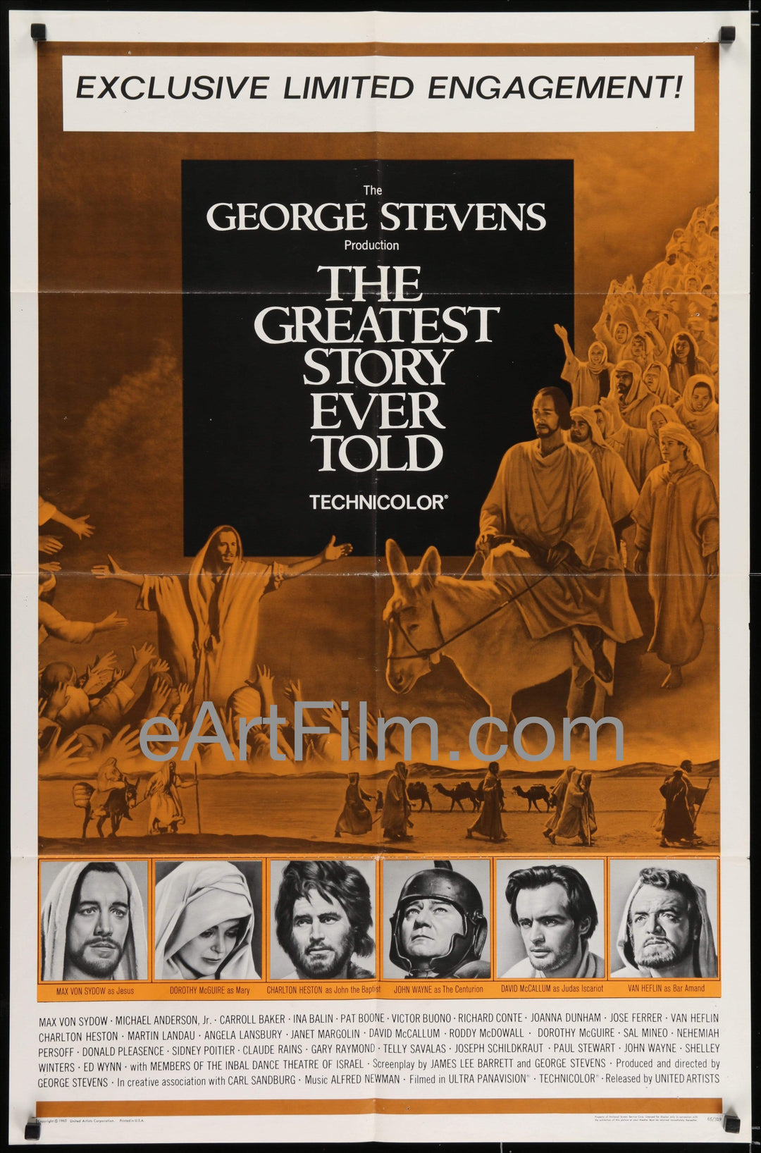 eArtFilm.com U.S One Sheet (27"x41") Greatest Story Ever Told-Charlton Heston-Max Von Sydow-All Star Cast-1965-27x41